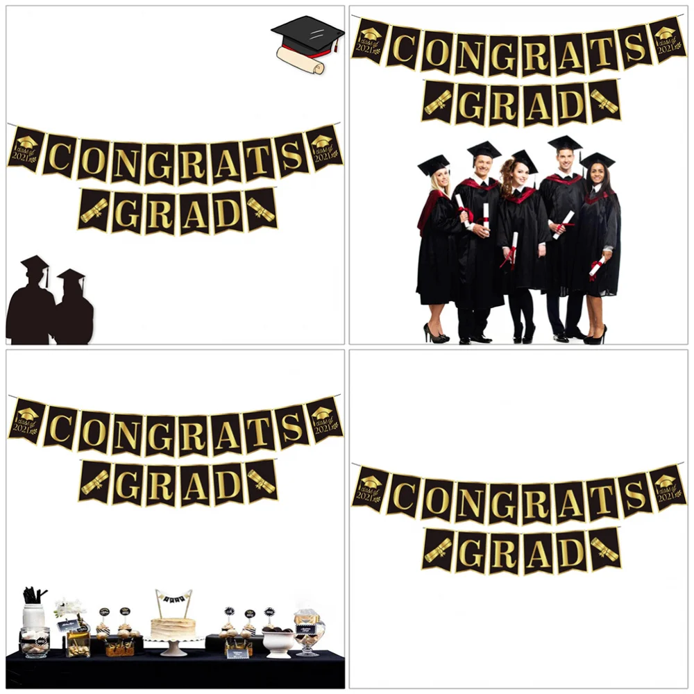 1pc Graduation Party Decorative Flag Bunting Banner for Friends (Black)