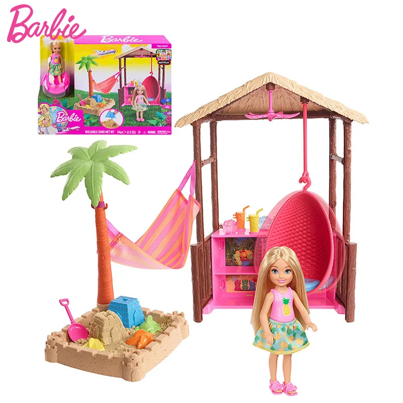 Оригинальная кукла Барби Челси Tiki Hut игровой набор на тему путешествий песок