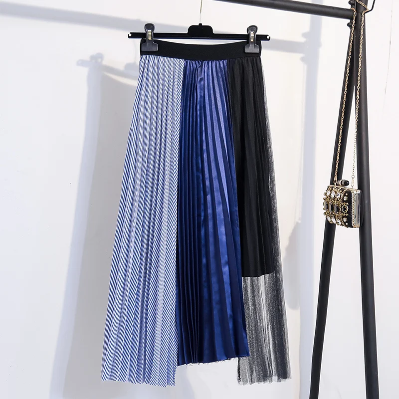 Limiguyue Summer Women Long Skirt Tulle Patchwork Color Pleated Skirt Casual Striped Irregular 100% Polyester High Waist K1388
Limiguyue Summer Women Long Skirt Tulle Patchwork Color Pleated Skirt Casual Striped Irregular 100% Polyester High Waist K1388