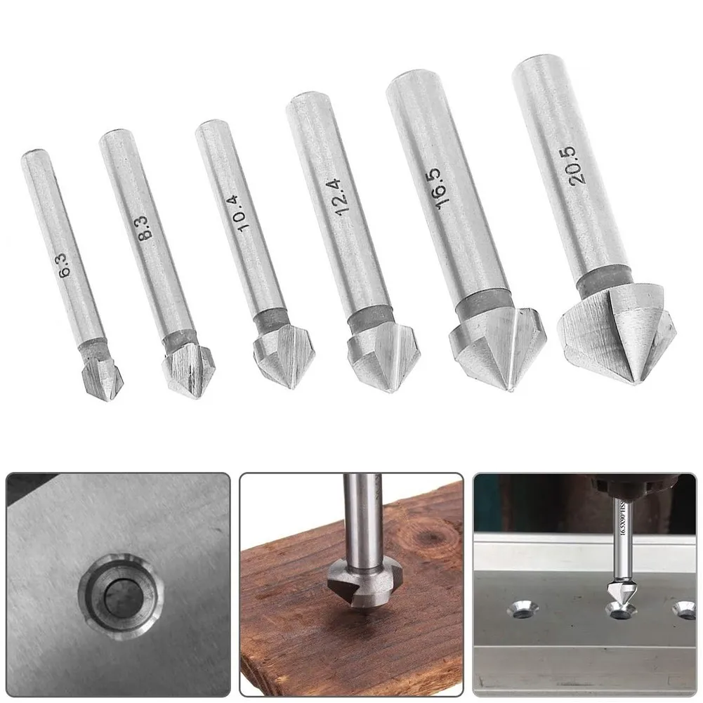 6 Pcs HSS Countersink Drill Bits 90 Degree W/ 3 Flutes Chamfering Tool 6.3 To 20.5mm For Wood Drilling Tool Accessories
6 Pcs HSS Countersink Drill Bits 90 Degree W/ 3 Flutes Chamfering Tool 6.3 To 20.5mm For Wood Drilling Tool Accessories