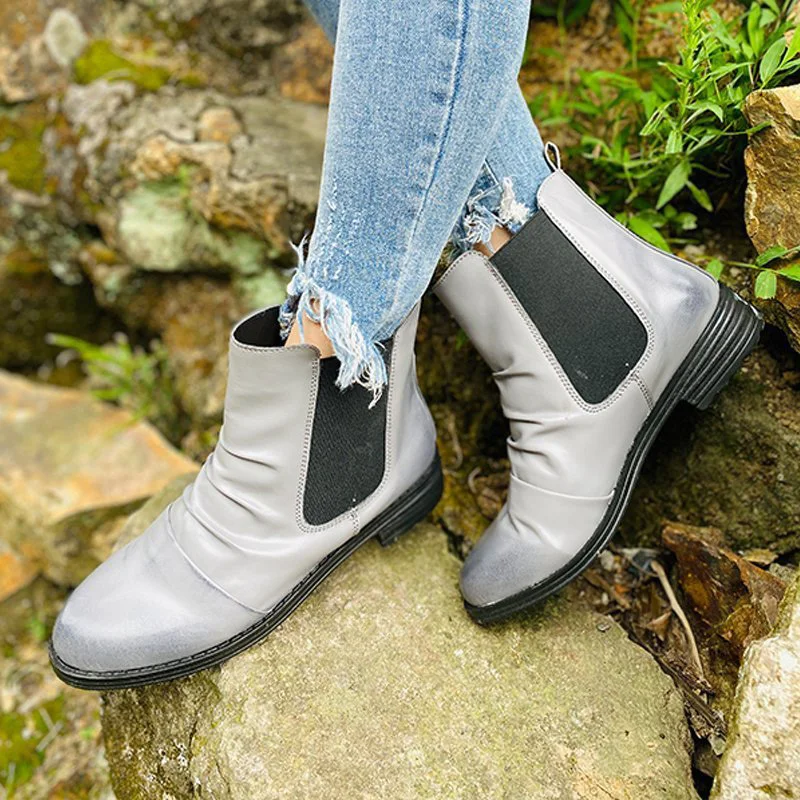 Women Ankle Boots Pleated Round Toe Retro Ladies Chelsea Boots Grey Boots 2021 Fall New Square Heel Slip-on Casual Zapatos Mujer
Women Ankle Boots Pleated Round Toe Retro Ladies Chelsea Boots Grey Boots 2021 Fall New Square Heel Slip-on Casual Zapatos Mujer