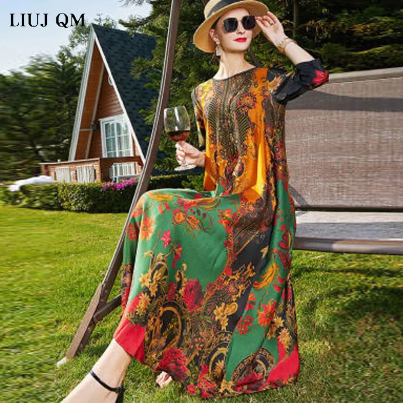 2021 Plus size O neck Silk Dress Women Summer Long Floral Dress Half Sleeve Casual Vintage Ladies Elegant Dresses Party Vestido
2021 Plus size O neck Silk Dress Women Summer Long Floral Dress Half Sleeve Casual Vintage Ladies Elegant Dresses Party Vestido