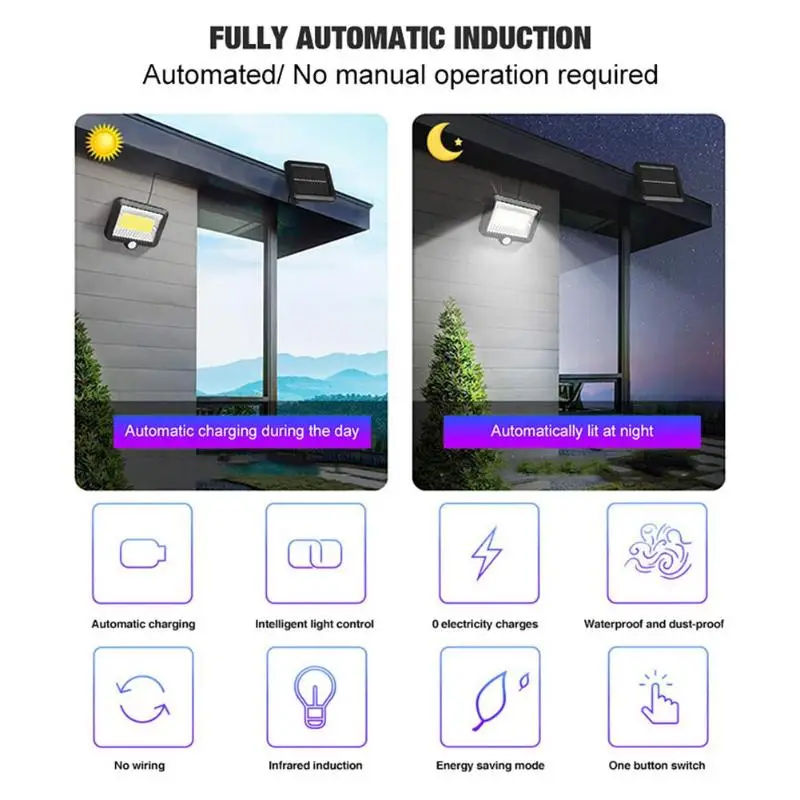 Открытый COB 100LED солнечная лампа PIR датчик движения дорожка ночной Светильник