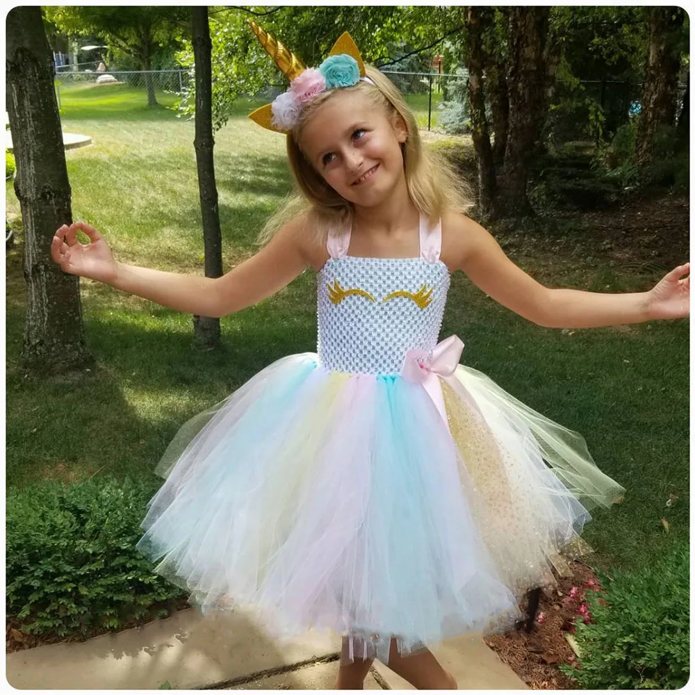 Hot Girls Pastel Unicorn Tutu Dress Kids Crochet Tulle Straps Dress with Flower Hairbow Children Cosplay Party Costume Dresses
Hot Girls Pastel Unicorn Tutu Dress Kids Crochet Tulle Straps Dress with Flower Hairbow Children Cosplay Party Costume Dresses