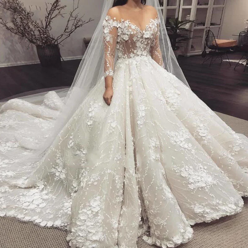 Gorgeous See Through Top 3D Appliques Wedding Dresses Sheer Long Sleeves Lace Ball Gown Bridal Gowns 2021 Vestido De Novia
Gorgeous See Through Top 3D Appliques Wedding Dresses Sheer Long Sleeves Lace Ball Gown Bridal Gowns 2021 Vestido De Novia