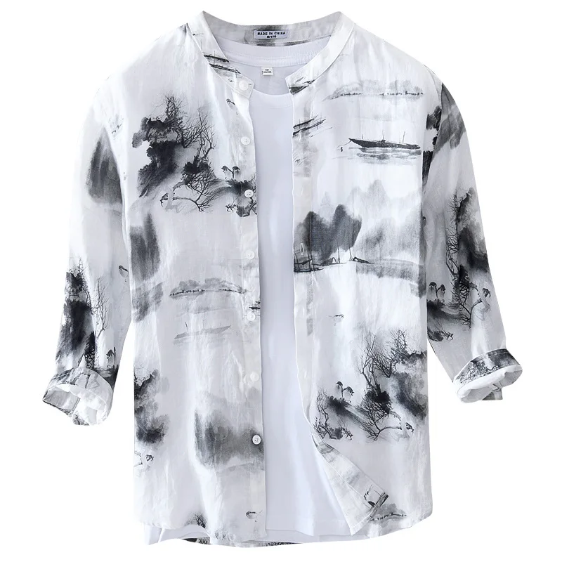 2021 Men's New Linen Printed Three-Quarter Sleeve Shirt Stand-up Collar Breathable Summer Cool Casual Shirt
2021 Men's New Linen Printed Three-Quarter Sleeve Shirt Stand-up Collar Breathable Summer Cool Casual Shirt