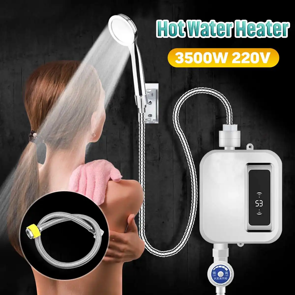3500W 220V Mini Water Heater Hot Electric Tankless Household Bathroom Faucet with Shower Head LCD Temperature Display
3500W 220V Mini Water Heater Hot Electric Tankless Household Bathroom Faucet with Shower Head LCD Temperature Display