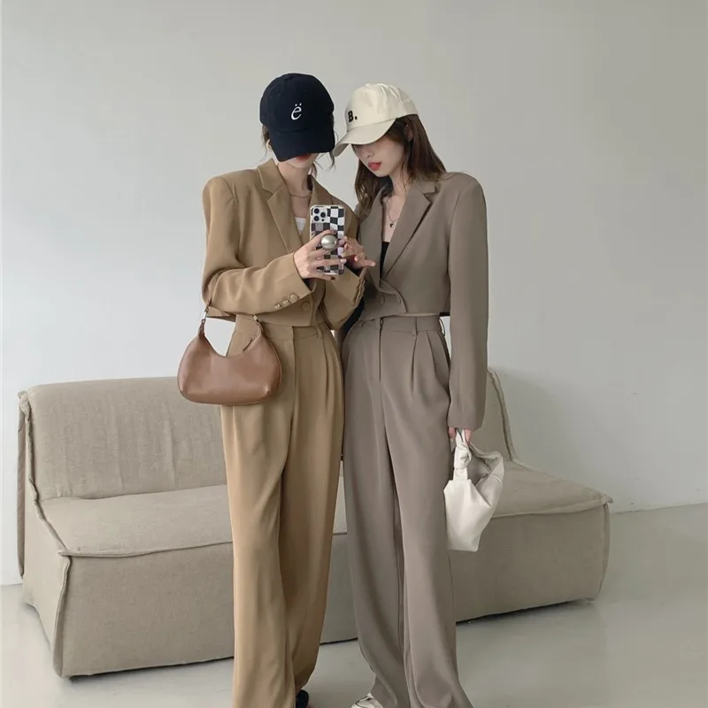 Casual Blazer Sets Korean Style Autumn Two Piece Set Long Sleeve Suit Coat Crop Top High Waist Long Pants 2 Piece Ensemble Femme 
Casual Blazer Sets Korean Style Autumn Two Piece Set Long Sleeve Suit Coat Crop Top High Waist Long Pants 2 Piece Ensemble Femme