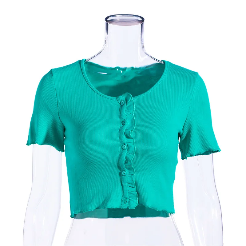 Hot Sale Sexy Women Cardigan Ruffle Summer T-shirt Short Sleeve Ruffle T-shirt Buttons Frilly Solid Color Tops
Hot Sale Sexy Women Cardigan Ruffle Summer T-shirt Short Sleeve Ruffle T-shirt Buttons Frilly Solid Color Tops