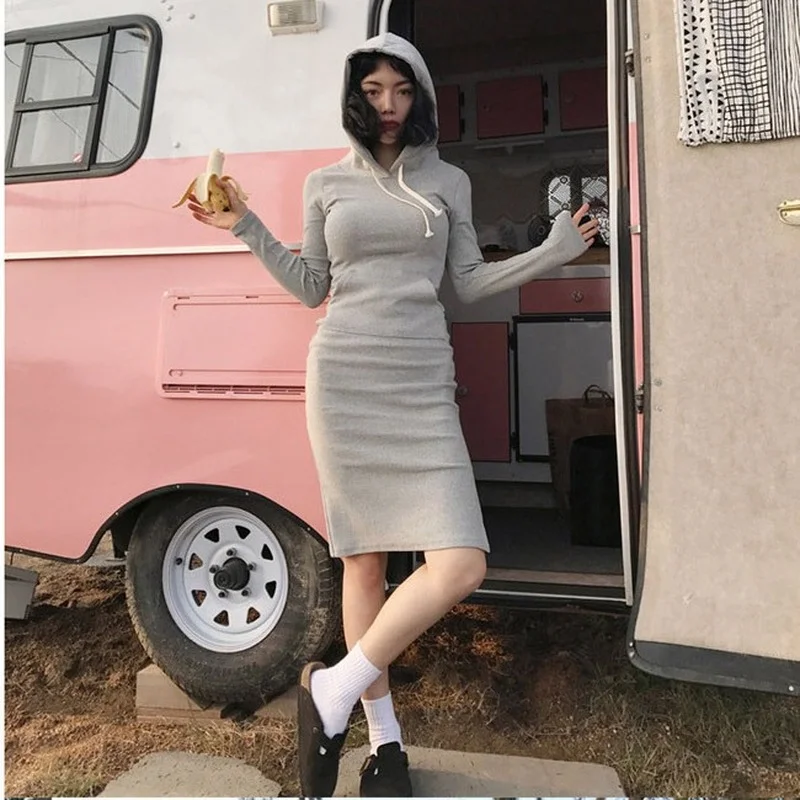 Women Causal Dress Korean New Slim Tight Hooded COTTON Sheath Pockets Knee-Length Spring/Autumn Solid Natural Pullover Dresses
Women Causal Dress Korean New Slim Tight Hooded COTTON Sheath Pockets Knee-Length Spring/Autumn Solid Natural Pullover Dresses