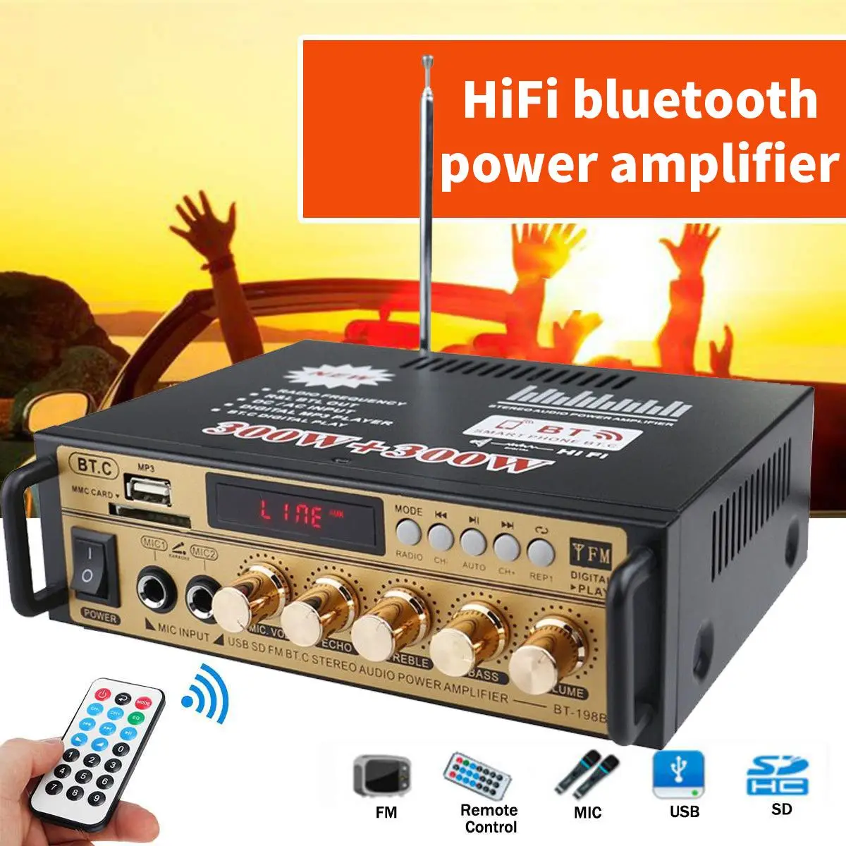 600W Hifi Power Amplifier Speaker bluetooth 5.0 Home Car Subwoofer Audio MP3 Hifi FM USB SD Music Player Home Theater Amplifier
600W Hifi Power Amplifier Speaker bluetooth 5.0 Home Car Subwoofer Audio MP3 Hifi FM USB SD Music Player Home Theater Amplifier
