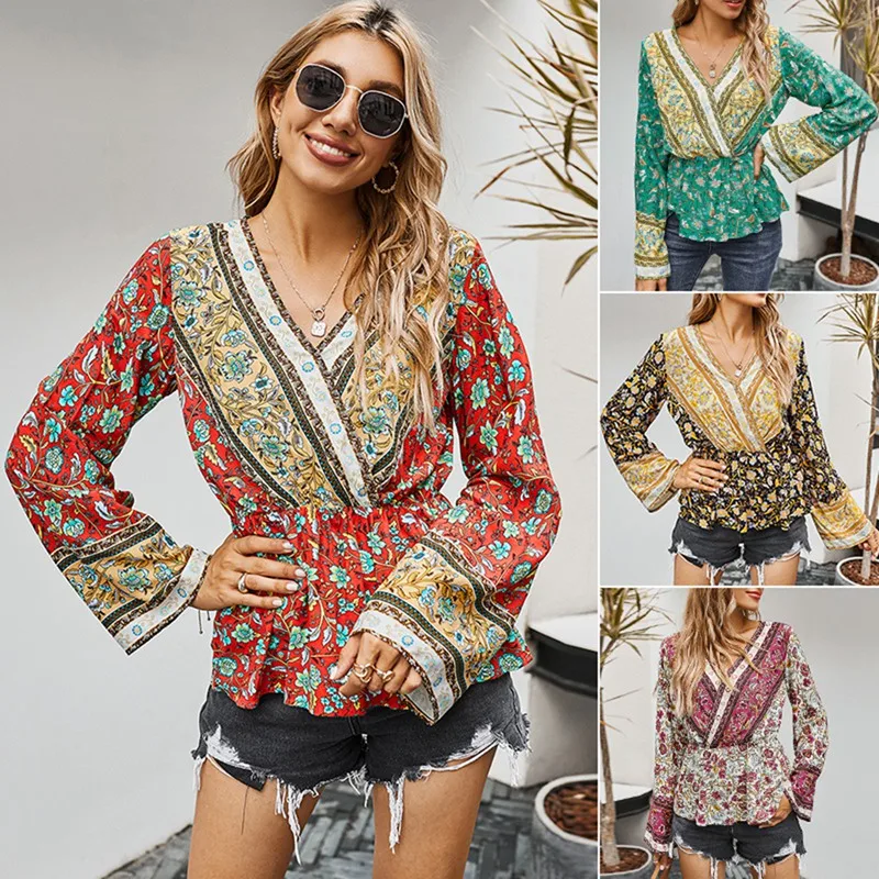 Womens Blouses and Tops Sexy Vintage Streetwear Shirt Blouse Autumn V-Neck Waist Vintage Holiday Printed Top
Womens Blouses and Tops Sexy Vintage Streetwear Shirt Blouse Autumn V-Neck Waist Vintage Holiday Printed Top