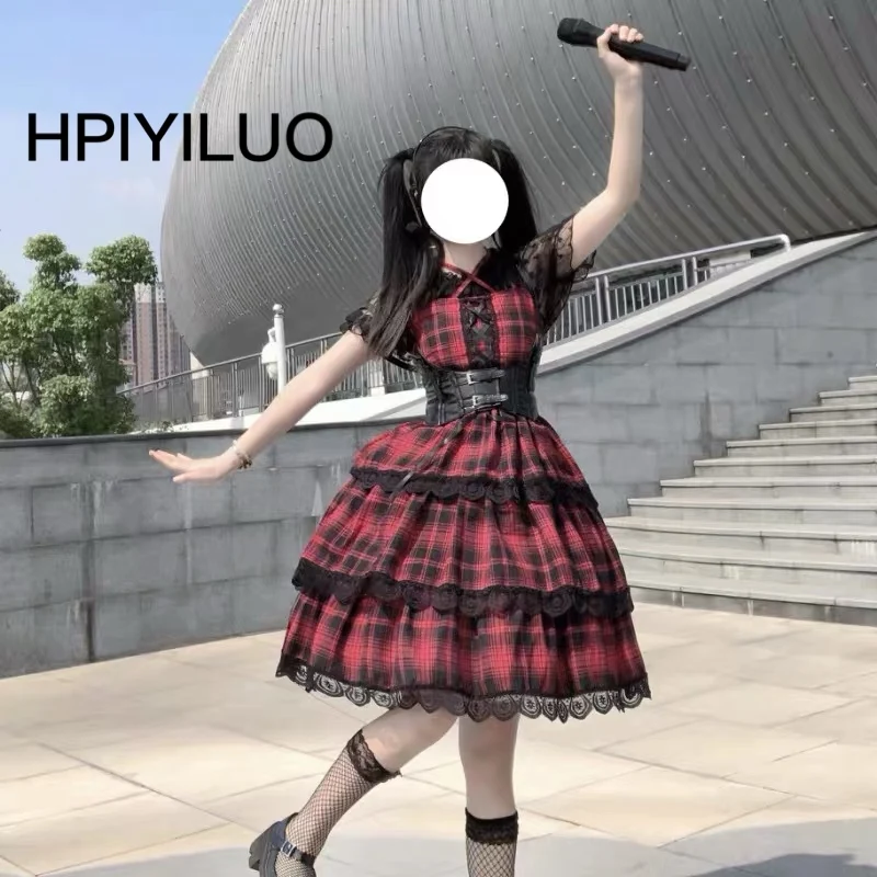 Japanese Harajuku Summer Women Streetwear Sundress Suspenders Red Plaid Bandage Dress Gothic Layered Lace Ruffles Lolita Dress
Japanese Harajuku Summer Women Streetwear Sundress Suspenders Red Plaid Bandage Dress Gothic Layered Lace Ruffles Lolita Dress
