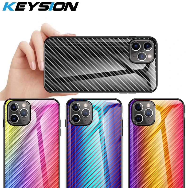 Чехол KEYSION из углеродного волокна с закаленным стеклом для IPhone 11 Pro Max