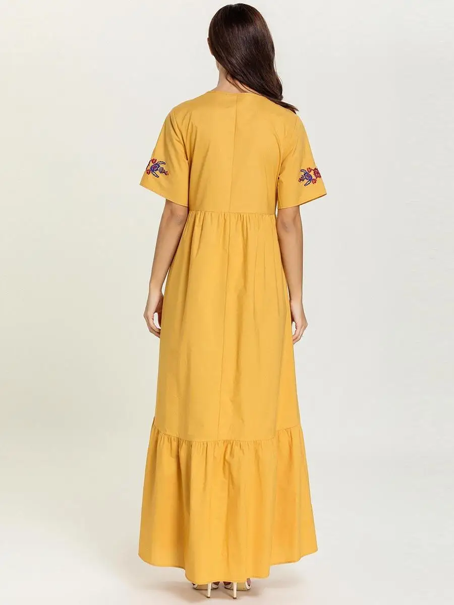 Embroidery Abaya Women Muslim Short Sleeve Long Dress Islamic Kaftan Arab Jilbab Casual Summer Dress O-neck Robe Gown Fashion
Embroidery Abaya Women Muslim Short Sleeve Long Dress Islamic Kaftan Arab Jilbab Casual Summer Dress O-neck Robe Gown Fashion