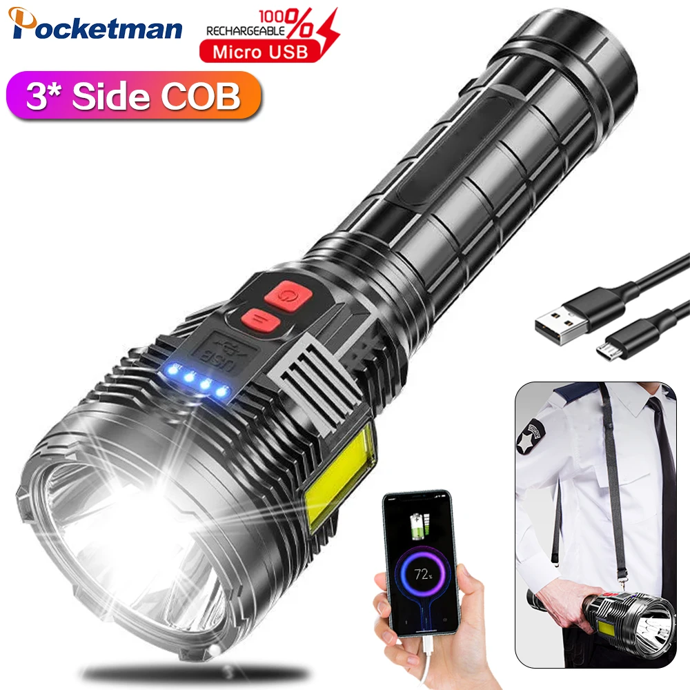 Ultra Bright LED Patrol Flashlight 3* COB Side Light Flashlights USB Rechargeable Torch Outdoor Waterproof Torch with Strap
Ultra Bright LED Patrol Flashlight 3* COB Side Light Flashlights USB Rechargeable Torch Outdoor Waterproof Torch with Strap