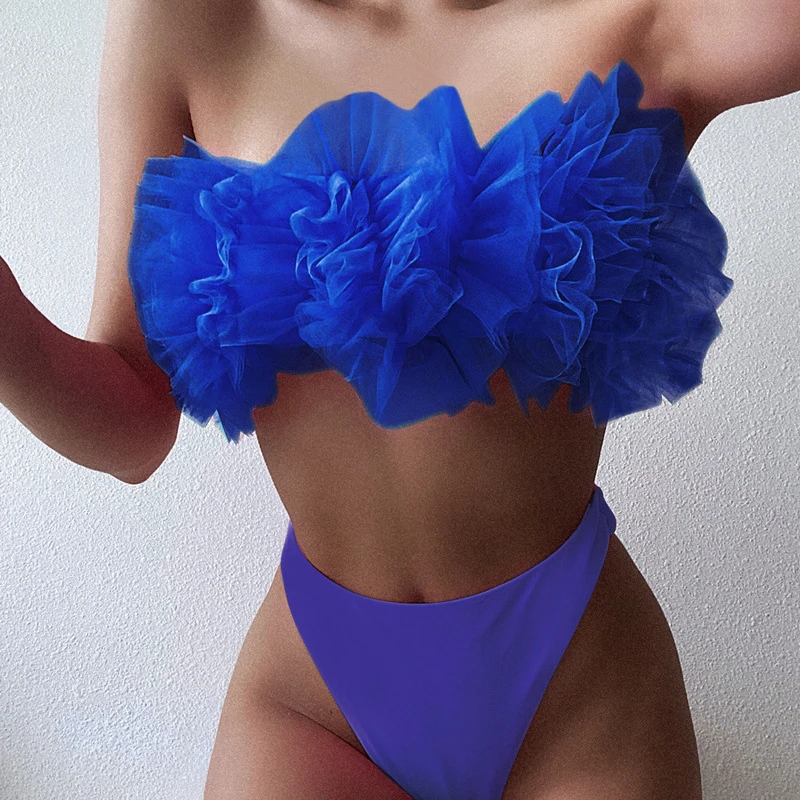 Sexy 3D Flower Mesh Ruffled Swimsuit Women Brazilian Bikini 2020 Bandeau Swimwear Female High Waist Bathing Suit Bathers black
Sexy 3D Flower Mesh Ruffled Swimsuit Women Brazilian Bikini 2020 Bandeau Swimwear Female High Waist Bathing Suit Bathers black