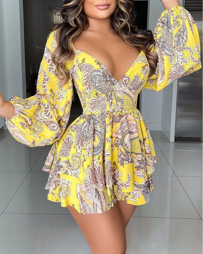 Sexy Deep V Neck Lantern Sleeve Layered Ruffles Print Women Dresses Fashion Elegant Bohemia Mini Dress Vestidos
Sexy Deep V Neck Lantern Sleeve Layered Ruffles Print Women Dresses Fashion Elegant Bohemia Mini Dress Vestidos