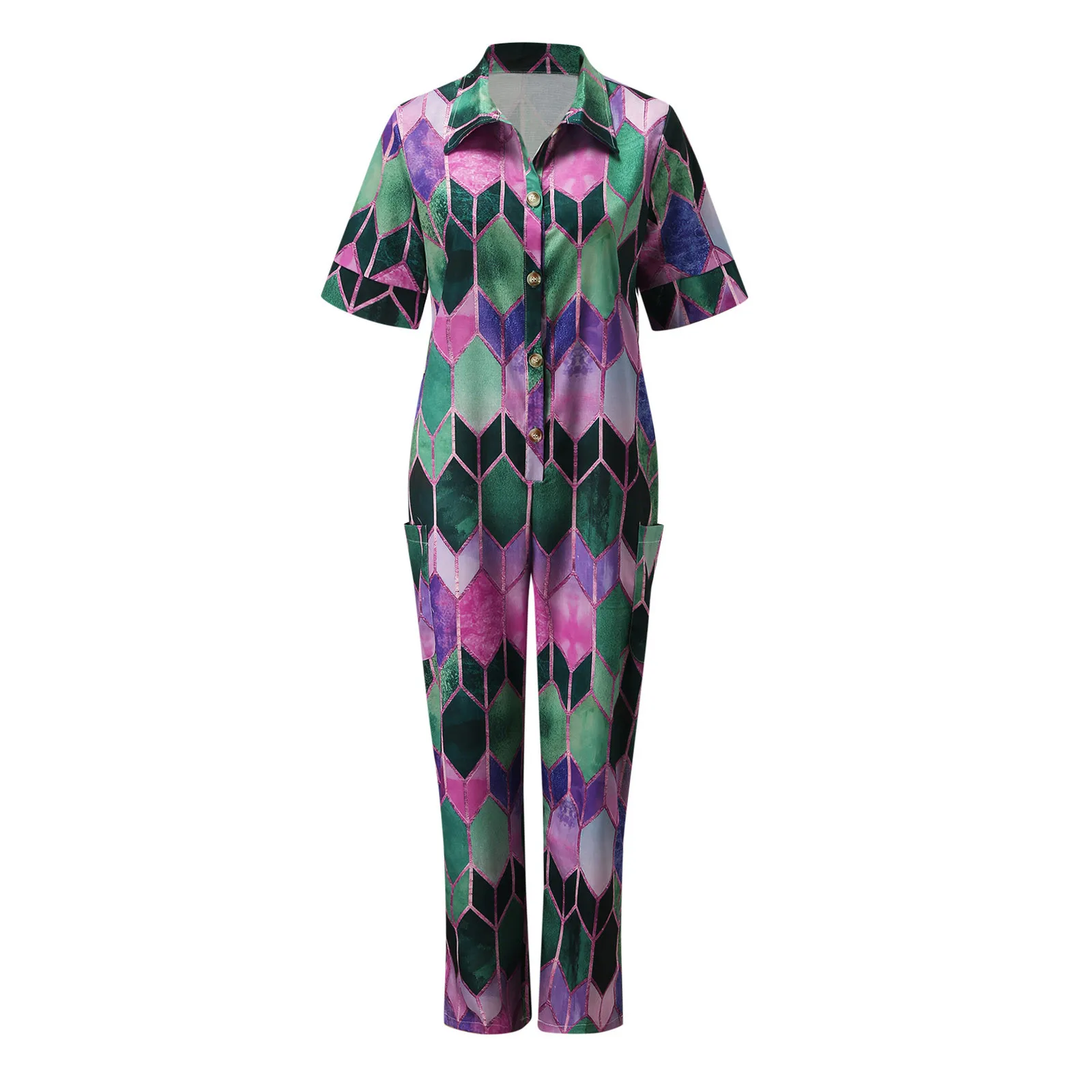 2021 Sexy V-Neck Button Lace-Up Jumpsuit Summer Short Sleeve Loose Playsuit Overalls Women Elegant Print Pocket Rompers
2021 Sexy V-Neck Button Lace-Up Jumpsuit Summer Short Sleeve Loose Playsuit Overalls Women Elegant Print Pocket Rompers
