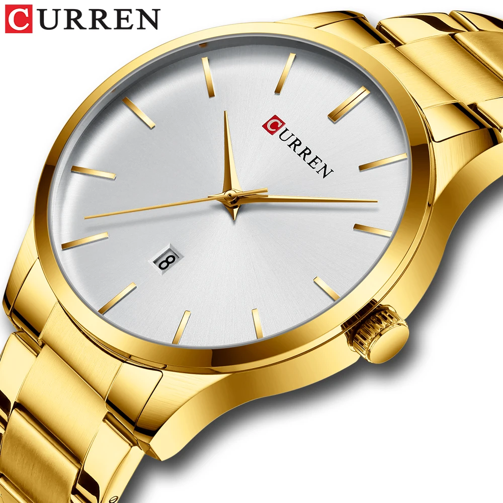 

Gold Men's Watch Top Luxury Brand CURREN Simple Quartz Wristwatches for Men Clock Auto Date Watch with Stainless Steel Relojes