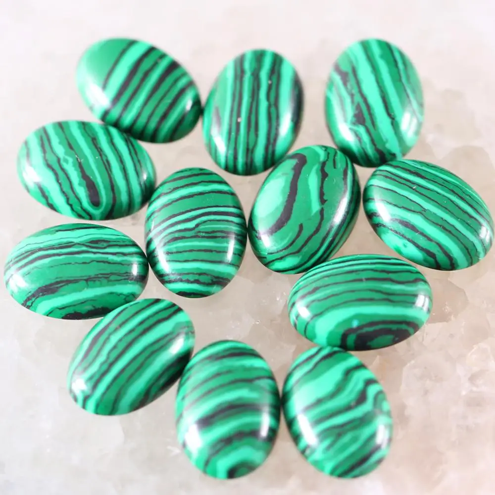 

10Pcs 16x12MM Oval Cabochon CAB Beads Natural Stone Gem Green Malachite No Drilled Hole Bead For DIY Jewelry Making Ring K1541