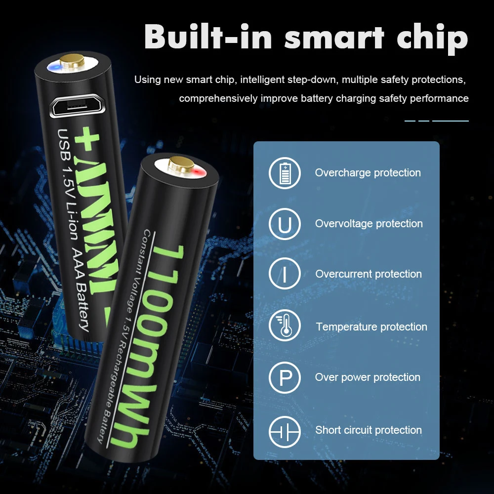 AJNWNM USB AAA батарея 1 5 в Li-Ion перезаряжаемые батареи 1100MWH 3A aaa для фонарика с USB-кабелем