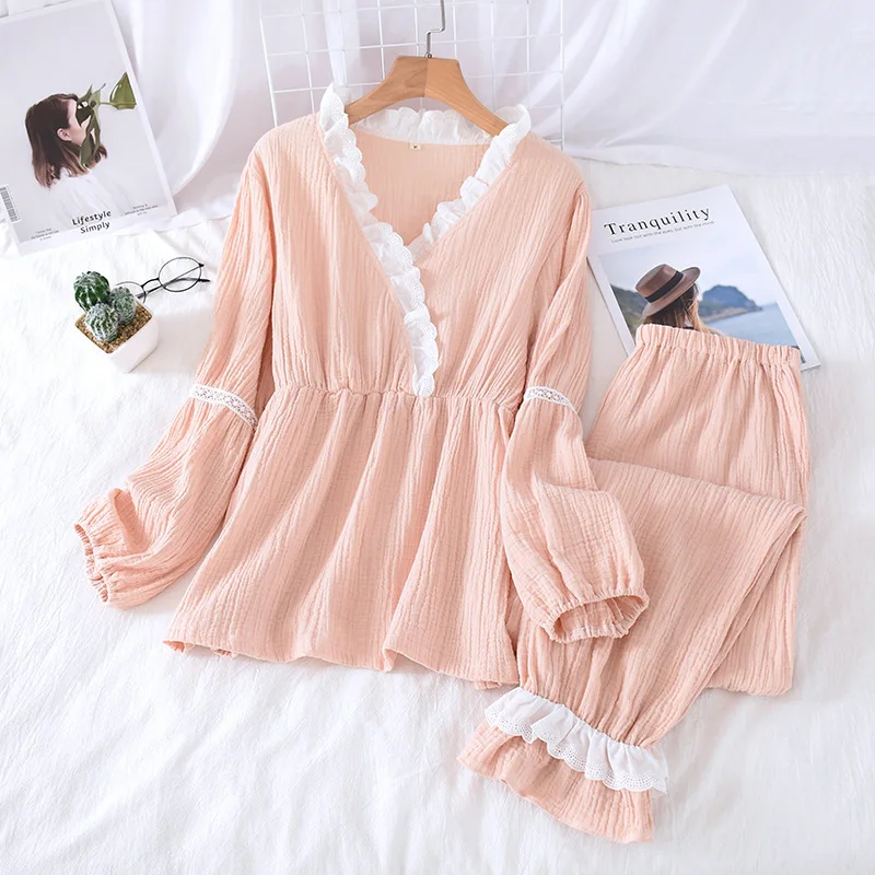New style crepe V leader mouth closing breastfeeding pajamas suit washed cotton fashion thin section month clothes
New style crepe V leader mouth closing breastfeeding pajamas suit washed cotton fashion thin section month clothes