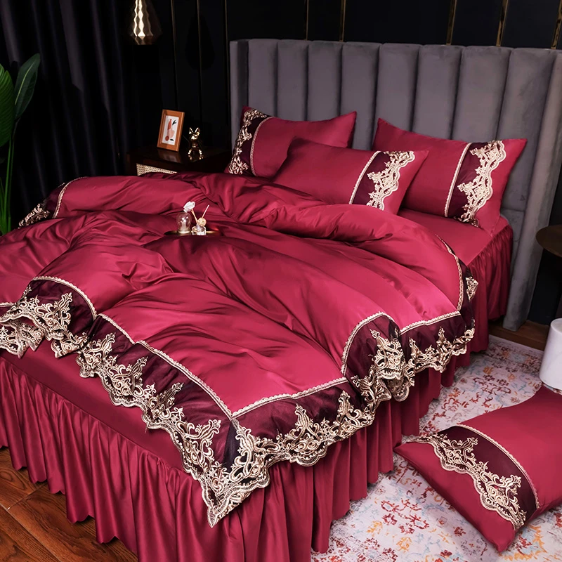 Luxury Bedding Set Silky Satin Lace Embroidery Duvet Cover Bed Sheets and Pillowcases King Queen Double-sided Silk Home Textile
Luxury Bedding Set Silky Satin Lace Embroidery Duvet Cover Bed Sheets and Pillowcases King Queen Double-sided Silk Home Textile