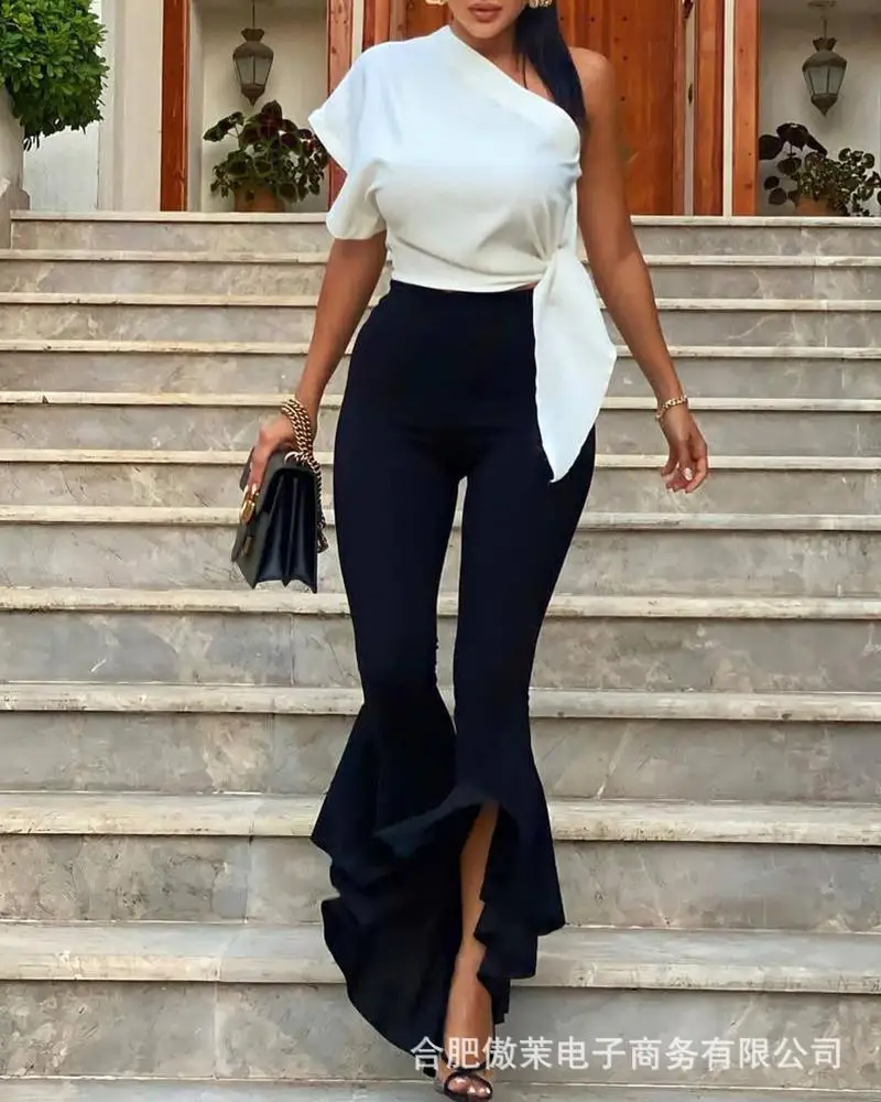 casual tops pants suits women's sexy One shoulder bandage shirts flare pants set tight tops bottoms
casual tops pants suits women's sexy One shoulder bandage shirts flare pants set tight tops bottoms