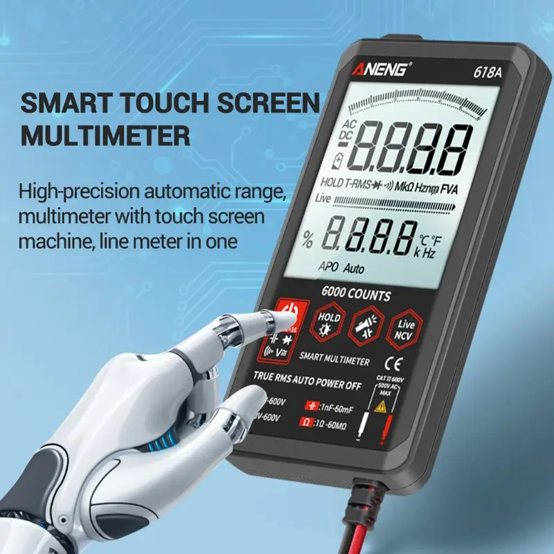 618A Профессиональный цифровой мультиметр Smart Touch DC/AC Аналоговый тестер True RMS транзисторный конденсатор бесконтактная проверка напряжения пе...
618A Профессиональный цифровой мультиметр Smart Touch DC/AC Аналоговый тестер True RMS транзисторный конденсатор бесконтактная проверка напряжения пе...