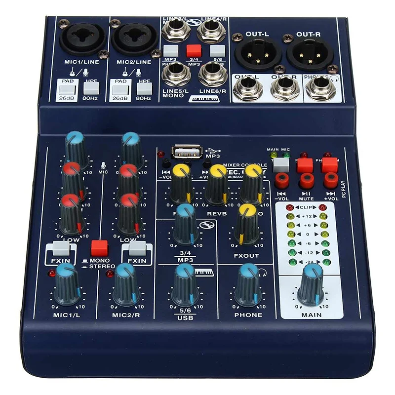 Mini 6 Channel Sound DJ Mixer Reverberation Console USB Record 48V Phantom DSP Effect Audio Mixer Karaoke Live Stage
Mini 6 Channel Sound DJ Mixer Reverberation Console USB Record 48V Phantom DSP Effect Audio Mixer Karaoke Live Stage