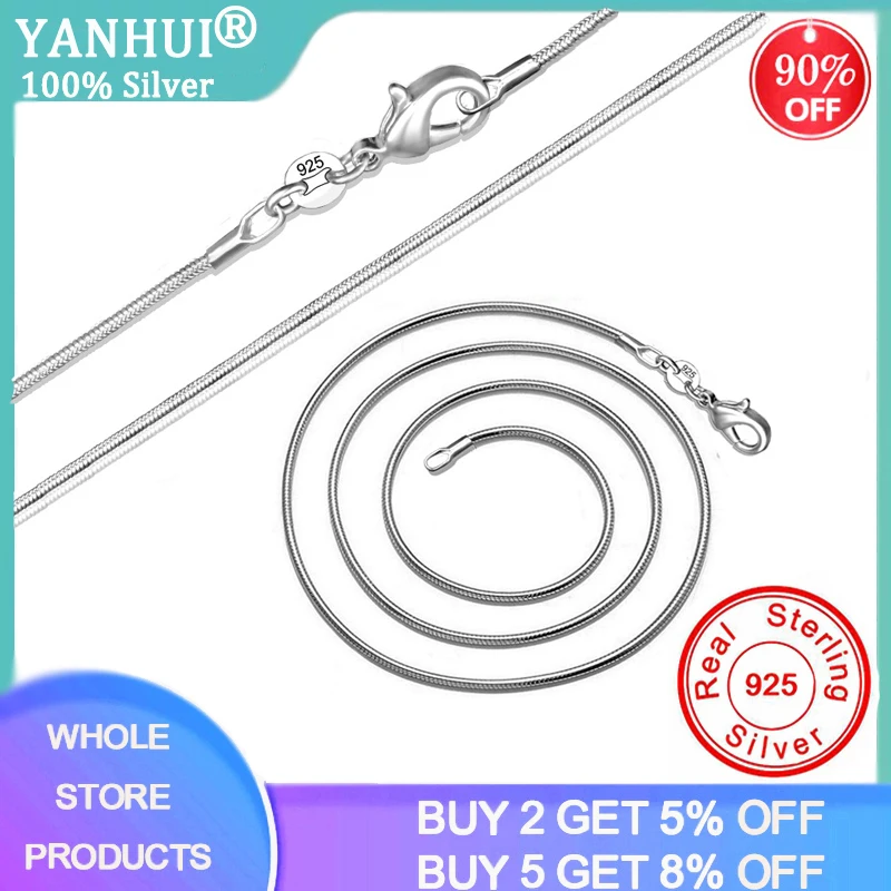 YANHUI Full Size 16-38inch Classic Basic Chain Thin 1MM 925 Sterling Silver Lobster Clasp Necklace Fine Jewelry for Women | Украшения и