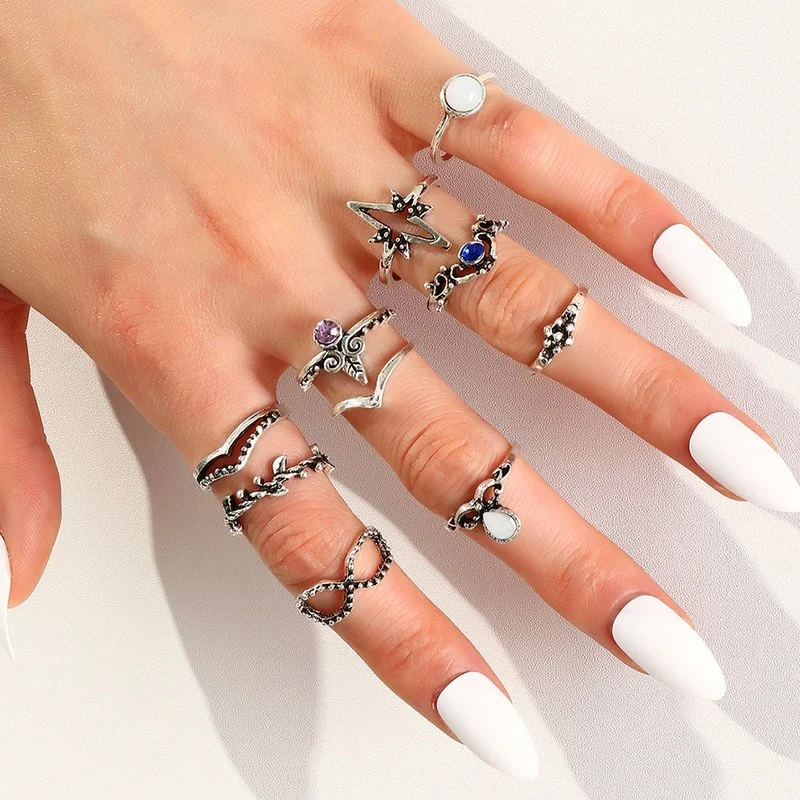 10 Pcs/set Stacked Boho Jewelry Antique Crystal Stone Ring Set Knuckle Wedding Ring Set Steampunk Anillos Anel Rings For Women
10 Pcs/set Stacked Boho Jewelry Antique Crystal Stone Ring Set Knuckle Wedding Ring Set Steampunk Anillos Anel Rings For Women