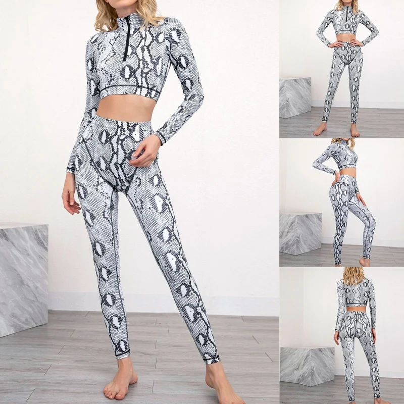Women Gym Clothes Snake Print Long Sleeve Zipper Crop Top Push Up High Waist Leggings Set Sports Fitness Yoga Set
Women Gym Clothes Snake Print Long Sleeve Zipper Crop Top Push Up High Waist Leggings Set Sports Fitness Yoga Set