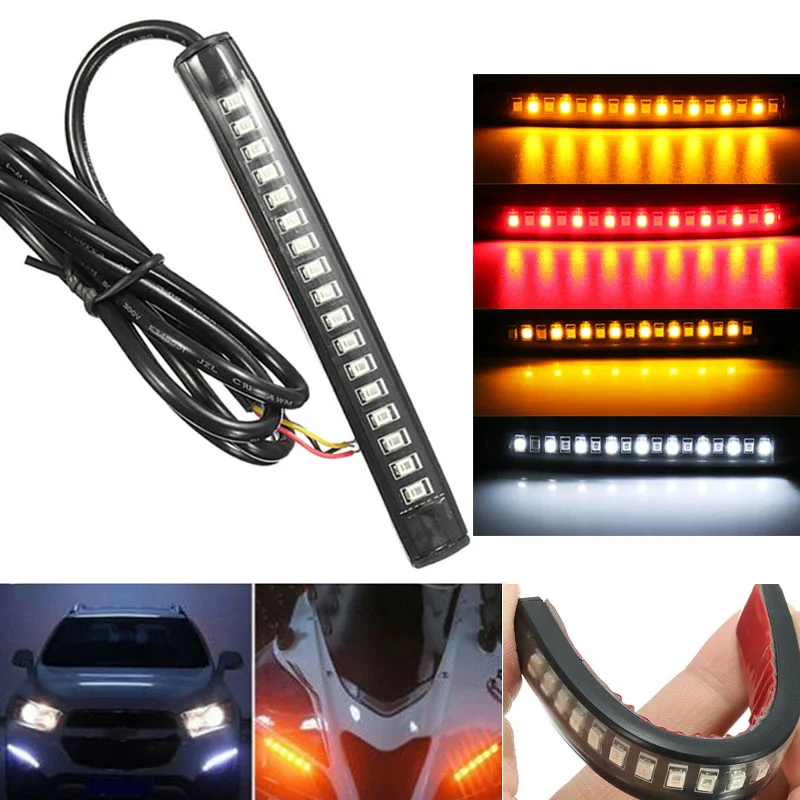 Universal Flexible 17 LED Motorcycle DRL Brake Light Turn Signal Light Strip Number License Plate Light Flashing Tail Stop Light
Universal Flexible 17 LED Motorcycle DRL Brake Light Turn Signal Light Strip Number License Plate Light Flashing Tail Stop Light