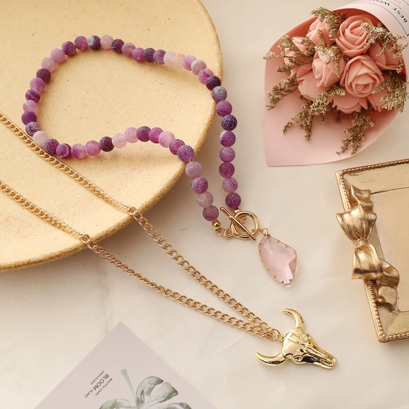 New Bohemian Jewelry Purple Flame Stone Crystal Pendant Necklace Fashion Creative Lady Necklace
New Bohemian Jewelry Purple Flame Stone Crystal Pendant Necklace Fashion Creative Lady Necklace