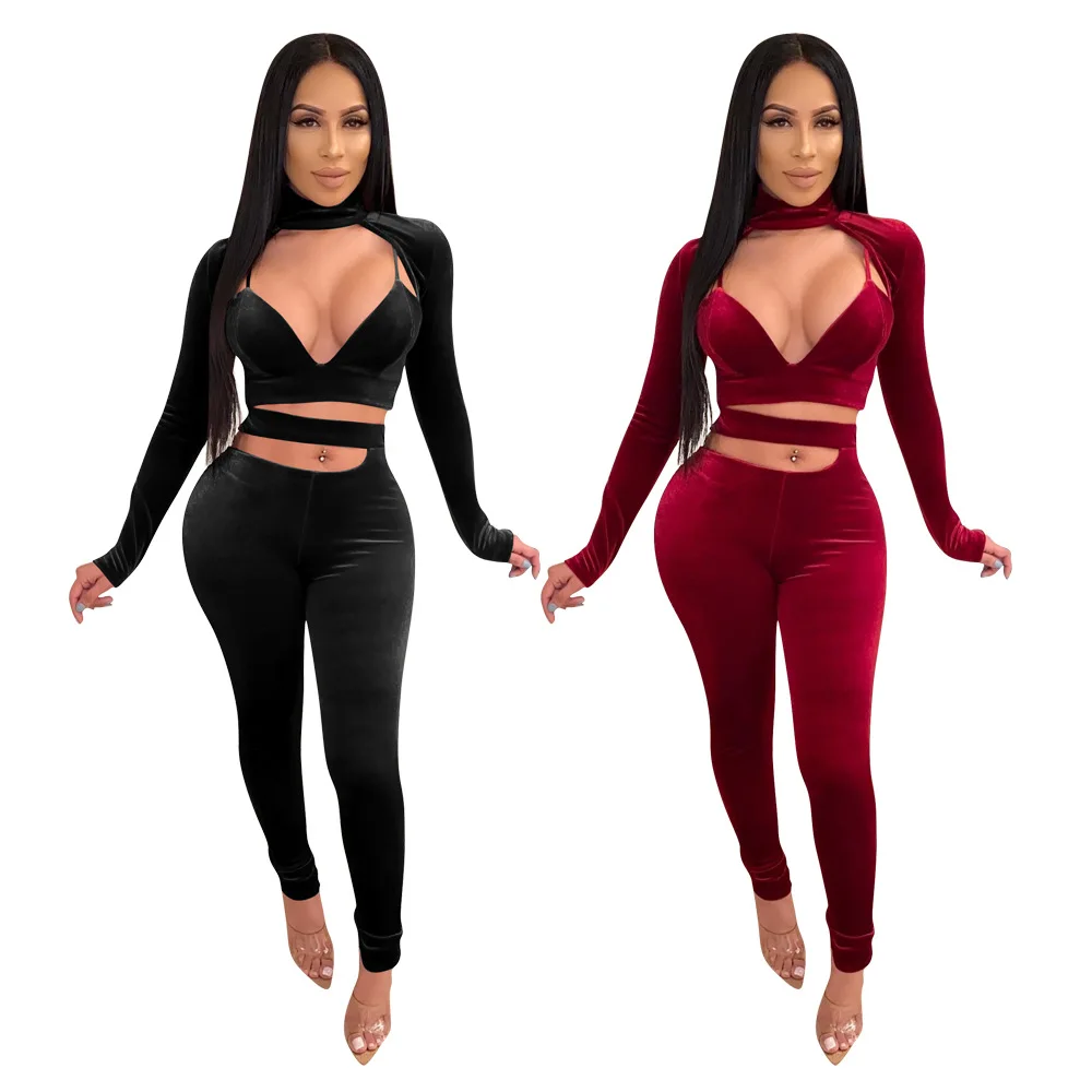 Fall Winter Sexy Solid Velvet Two Piece Set Long Sleeve Cape Straps Side Hollow Out Pencil Pants Suit
Fall Winter Sexy Solid Velvet Two Piece Set Long Sleeve Cape Straps Side Hollow Out Pencil Pants Suit