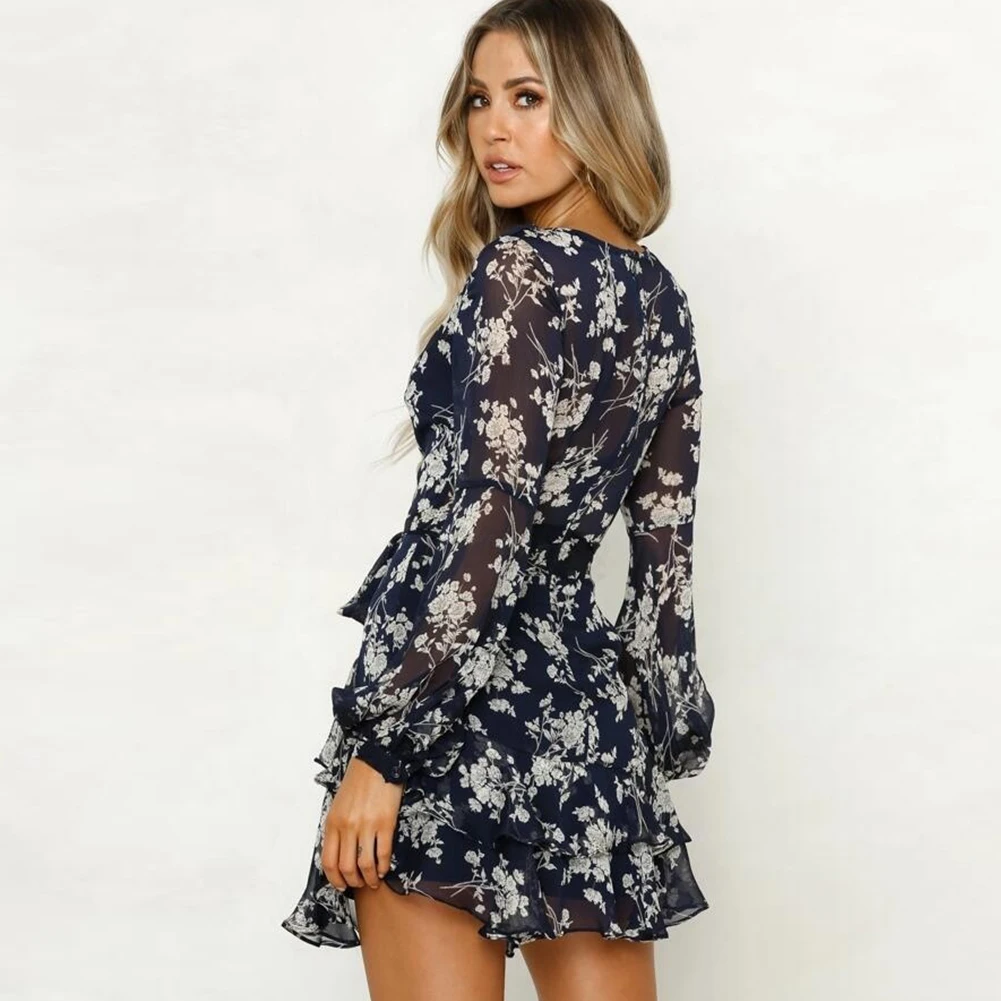 Autumn Women Fashion Floral Print Long Sleeve Deep V Neck Ruffle Sash Mini Skater Dress Casual Women Dress Sexy
Autumn Women Fashion Floral Print Long Sleeve Deep V Neck Ruffle Sash Mini Skater Dress Casual Women Dress Sexy