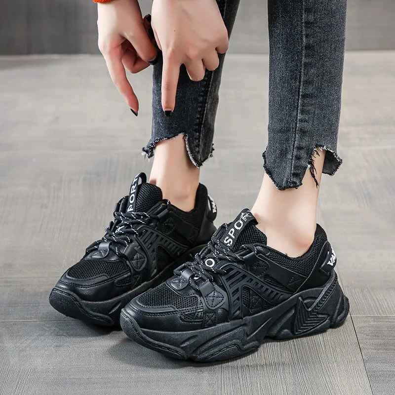 

Женские Оригинальные темно-синие кроссовки, массивная спортивная обувь на танкетке со шнуровкой, Женская сетчатая дышащая удобная обувь для бега, 2021