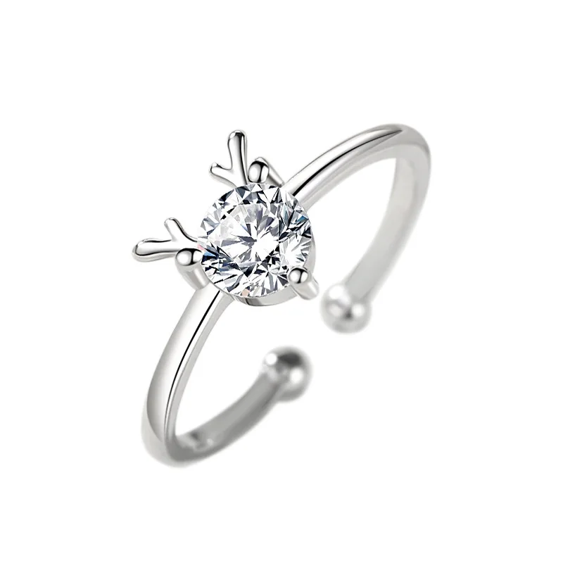 New Simple Antler Round Cut Crystal Ring Fashion Girl Inlay Zircon Adjustable Silver Color Ring Charm Lady Engagement Jewelry
New Simple Antler Round Cut Crystal Ring Fashion Girl Inlay Zircon Adjustable Silver Color Ring Charm Lady Engagement Jewelry