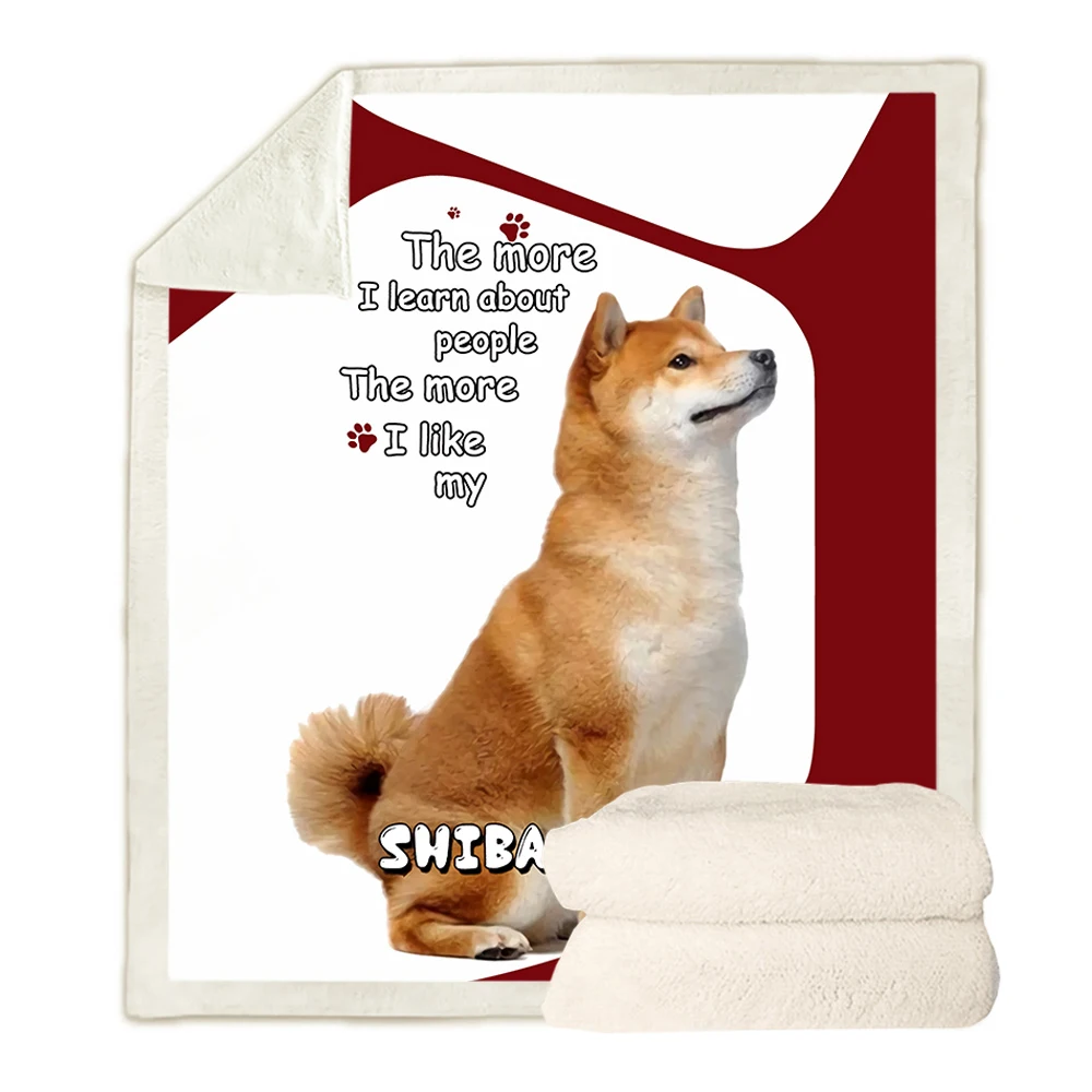 

CLOOCL Shiba Inu Throw Blankets 3D Graphic The More I Learn About People The More I Like My Shiba Inu Double Layer Blanket