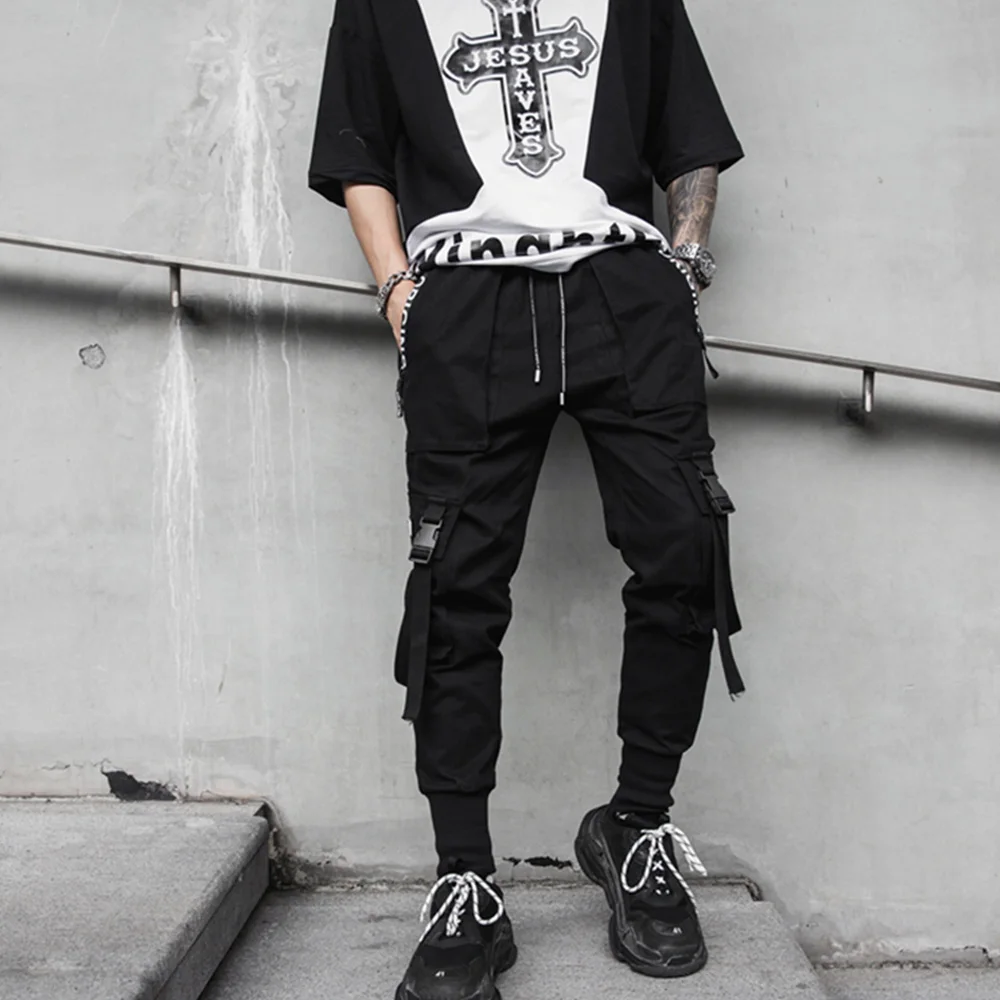 Шаровары мужские в стиле хип-хоп уличная одежда со множеством карманов