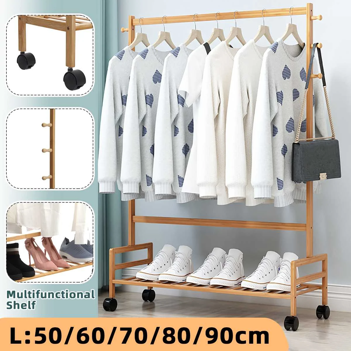 Removable Coat Rack Bamboo Floor Shelf Stand with Wheels Multifunction Storage Rack Organizer Garment Clothes Holder Shelves
Removable Coat Rack Bamboo Floor Shelf Stand with Wheels Multifunction Storage Rack Organizer Garment Clothes Holder Shelves
