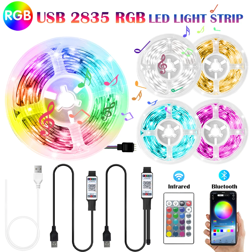 RGB 2835 LED Light Strips Bluetooth Infrared Control 5V USB White Warm Flexible Decoration TV PC BackLight Lamp Luminous String
RGB 2835 LED Light Strips Bluetooth Infrared Control 5V USB White Warm Flexible Decoration TV PC BackLight Lamp Luminous String