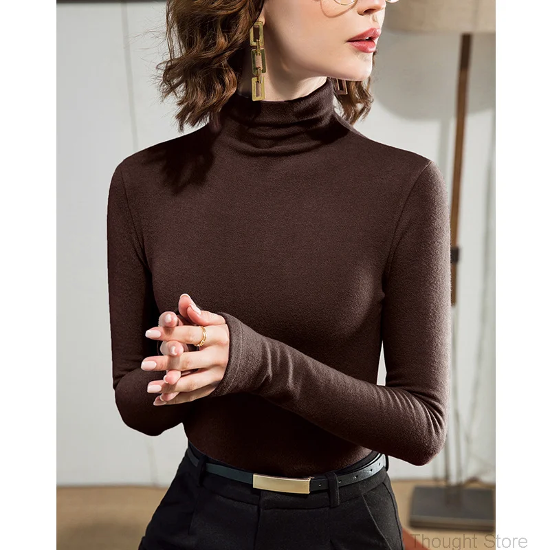 Женская бархатная футболка с длинным рукавом и высоким воротником | одежда