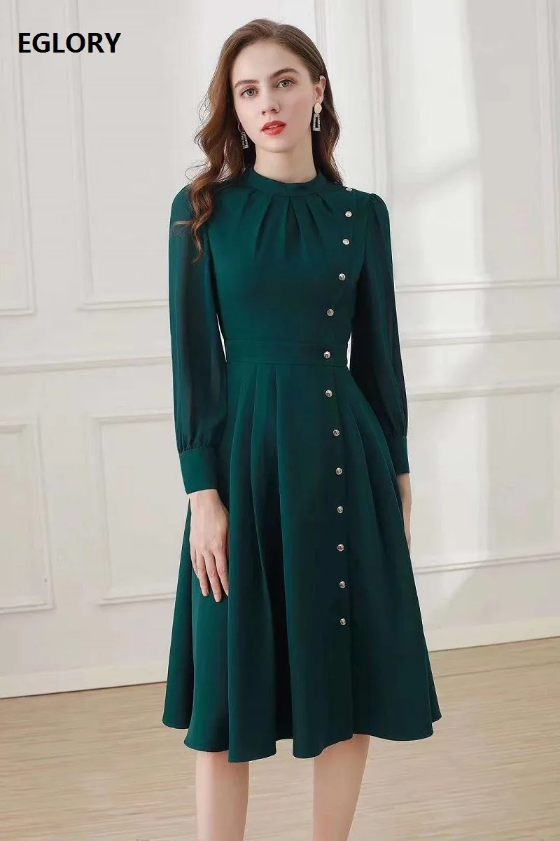 2020 Autumn Winter Fashion Black Green Dress for Women Stand Neck Studs Button Up Long Sleeve Party Elegant A-Line Dress Runway
2020 Autumn Winter Fashion Black Green Dress for Women Stand Neck Studs Button Up Long Sleeve Party Elegant A-Line Dress Runway