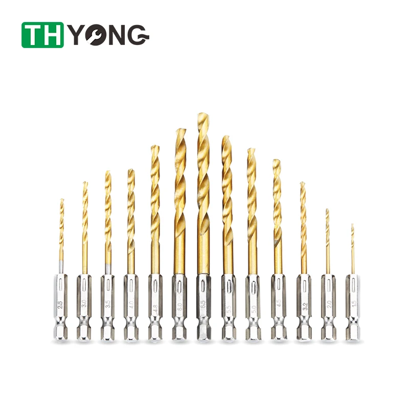 13pcs/set HSS High Speed Steel Titanium Coated Drill Bit Set 1/4 Hex Shank 1.5-6.5mm
13pcs/set HSS High Speed Steel Titanium Coated Drill Bit Set 1/4 Hex Shank 1.5-6.5mm