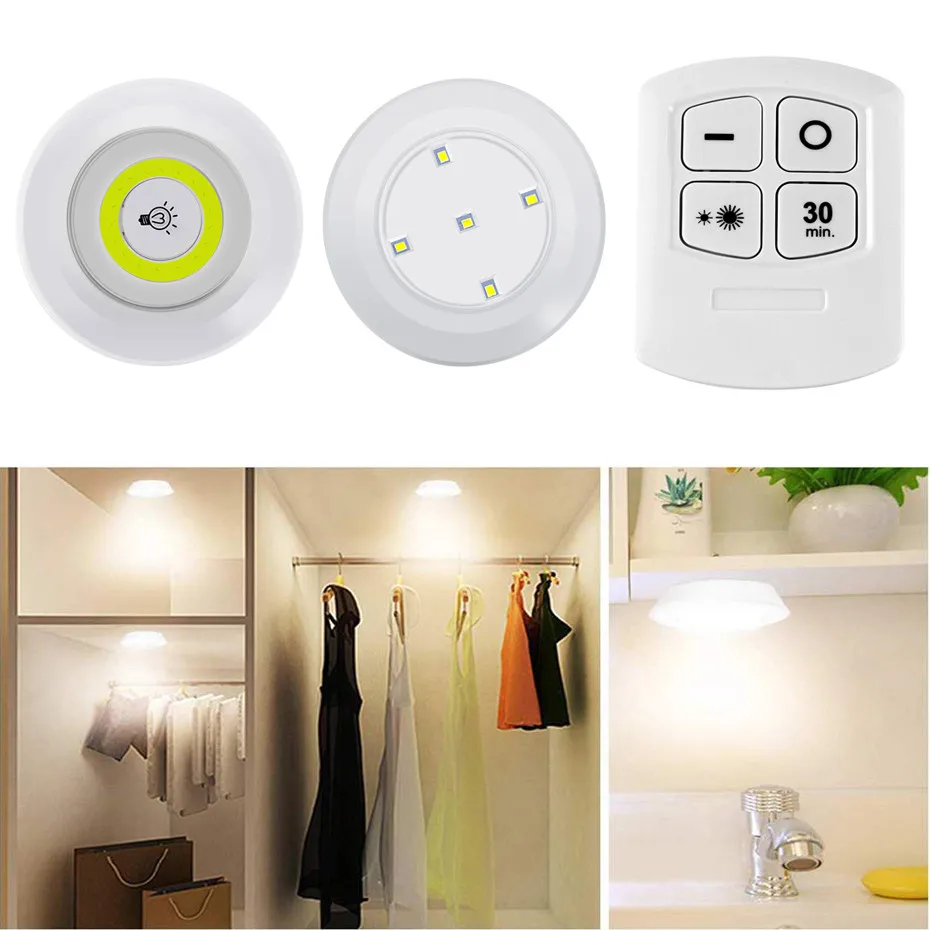 Stick On Dimmable Mini LED Under Cabinet Lighting Battery Operated Closet Wall Lamp with Remote Control Kitchen Night Light | Лампы и