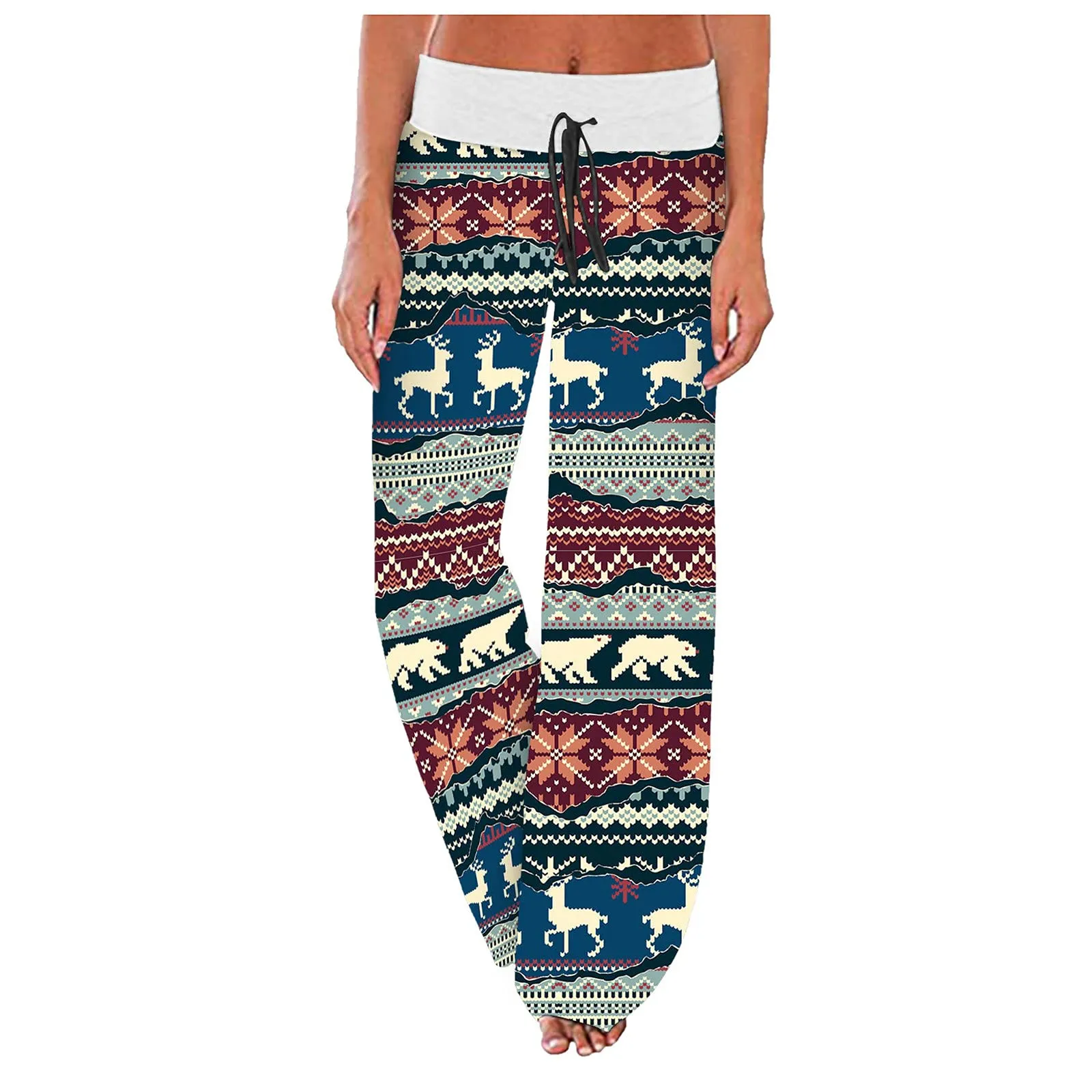 Women's Christmas Pants Winter Plus Size Elastic Waist Wide Leg Sweatpants Xmas Elk Snowflake Loose Drawstring Pants Traf 
Women's Christmas Pants Winter Plus Size Elastic Waist Wide Leg Sweatpants Xmas Elk Snowflake Loose Drawstring Pants Traf