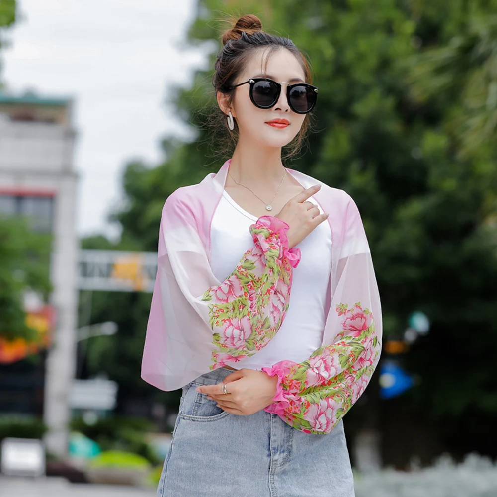 Summer Chiffon Scarf For Women Ruffles Long Sleeve Poncho Stole Beach Shawls Cycling Sunscreen Print Floral Perspective Tops
Summer Chiffon Scarf For Women Ruffles Long Sleeve Poncho Stole Beach Shawls Cycling Sunscreen Print Floral Perspective Tops